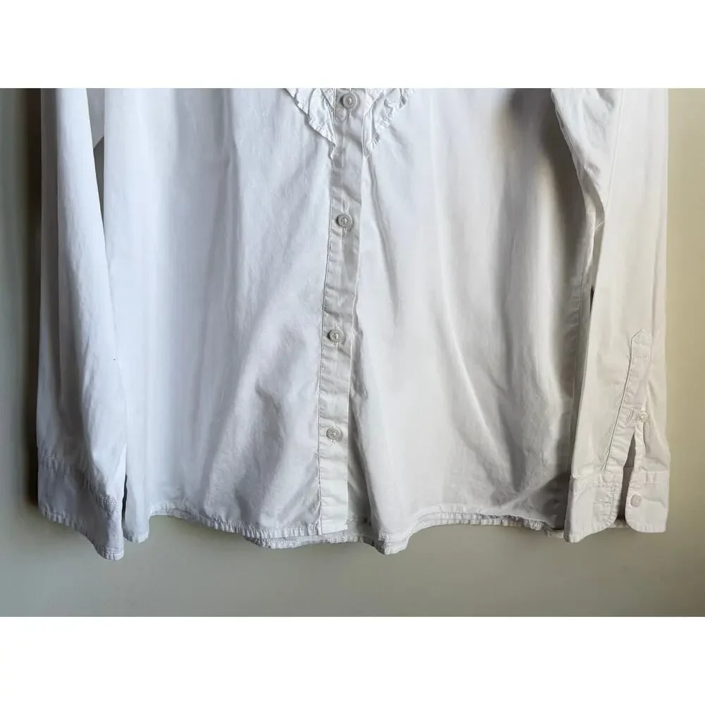 J. Crew Long Sleeve Ruffle-Trim Cotton Poplin Button-Up Shirt White Women Size 8